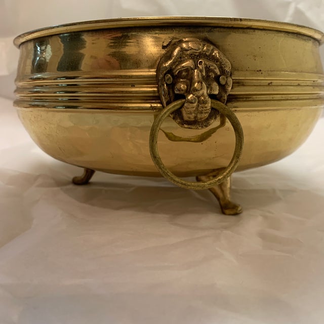 Vintage Brass Footed Bowl With Lion’s Head Handles Chairish