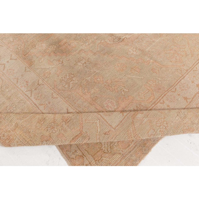 Exquisite 1880s Antique Turkish Oushak Rug in Soft Apricot and Sand Tones For Sale In New York - Image 6 of 9