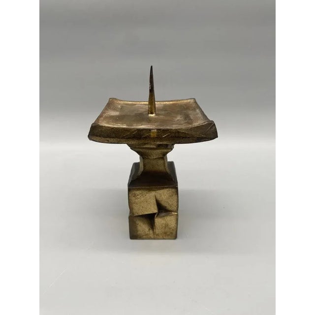 Gold Brutalism Candle Stand in Bronze from Weiland Basel, 1960s For Sale - Image 8 of 9