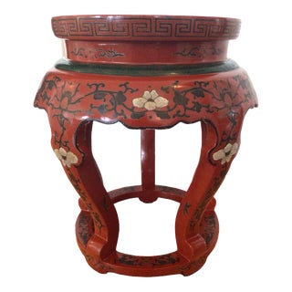 Mid 20th Century Vintage Chinese Stool With Cloisonné Bird and Botanical Pattern For Sale
