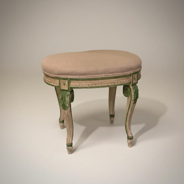 Mid-Century Italian Pink Painted Fruitwood French Louis XVI Style Ottoman Vanity Stool For Sale - Image 4 of 7
