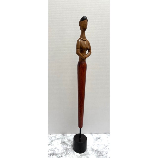 Brown Unique Vintage Tall Slender Figural Wood Decor Statue Accent For Sale - Image 8 of 8