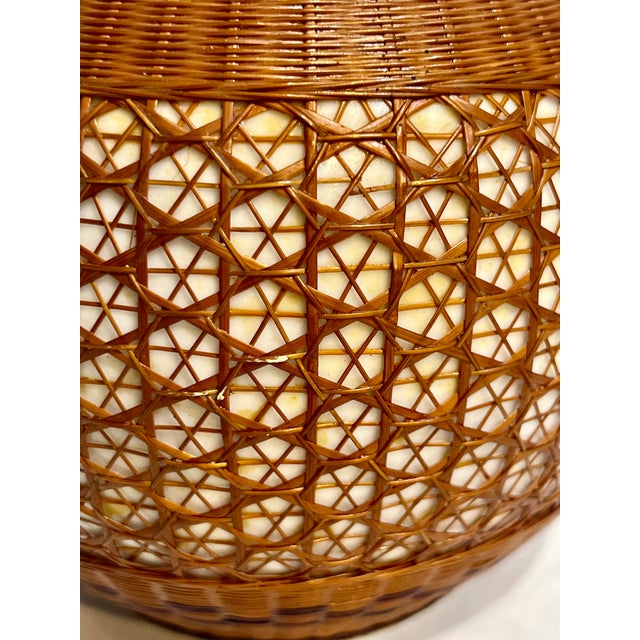 Vintage Chinese Porcelain and Woven Wicker Vase For Sale - Image 12 of 13