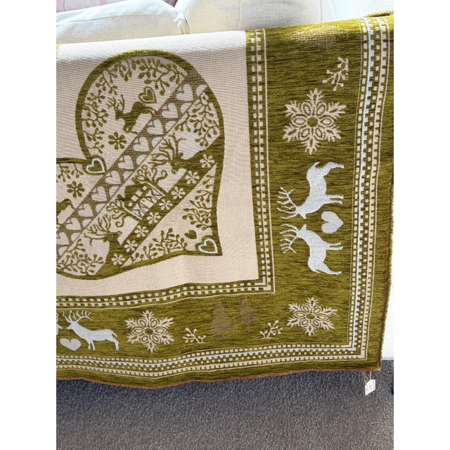 1940s Vintage French Reversible Alpine Jacquard Tapestry Blanket - Chalet & Deer For Sale - Image 5 of 13