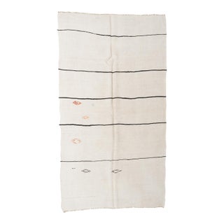 White Black Striped Vintage Hemp Rug - 5`10″ X 11`4″ Ft. For Sale
