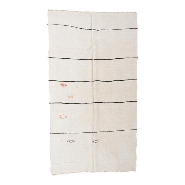 White Black Striped Vintage Hemp Rug - 5`10″ X 11`4″ Ft. For Sale