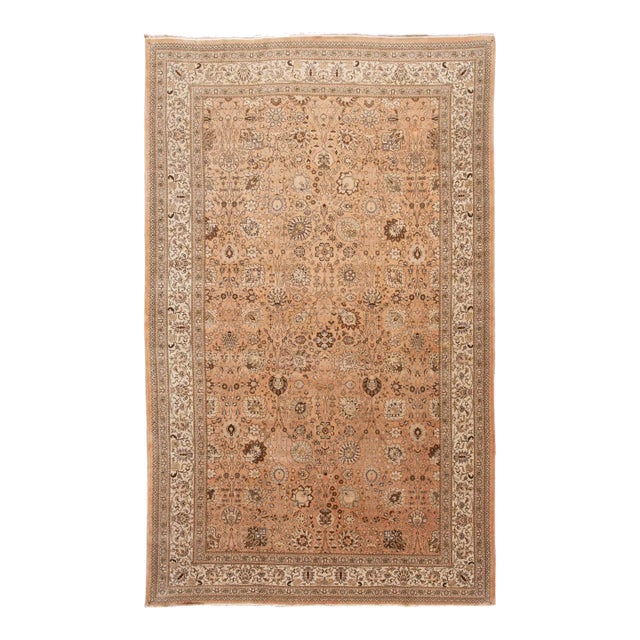 Early 20th Century Antique Tabriz Wool Rug Handmade in Peach For Sale