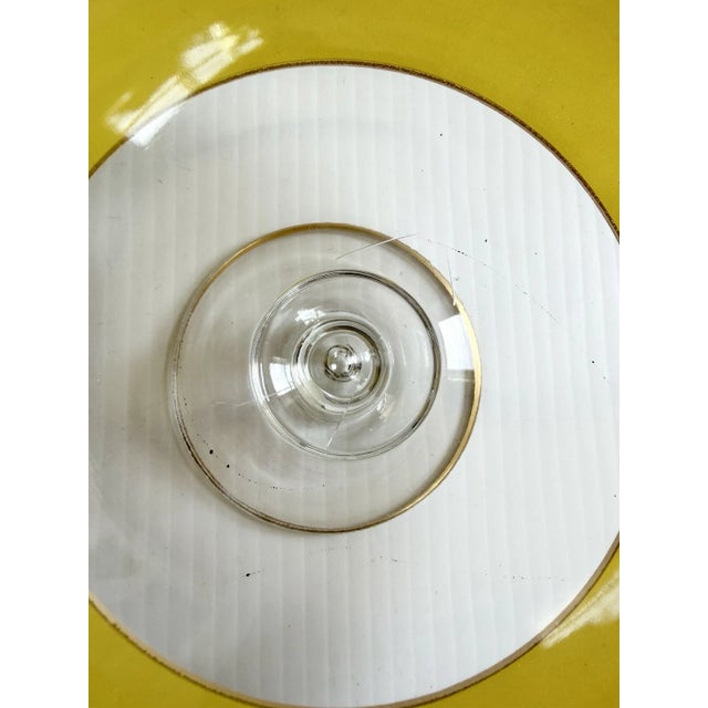 Glass Early 20th Century Art Deco Glass Pedestal Compote or Candy Dish Yellow With Gold Trim, Fleur-De-Lis Handle For Sale - Image 7 of 16