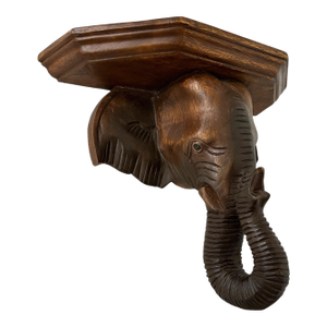 Vintage Hand Carved Wood Regency Style Sculptural Elephant Wall Bracket / Shelf