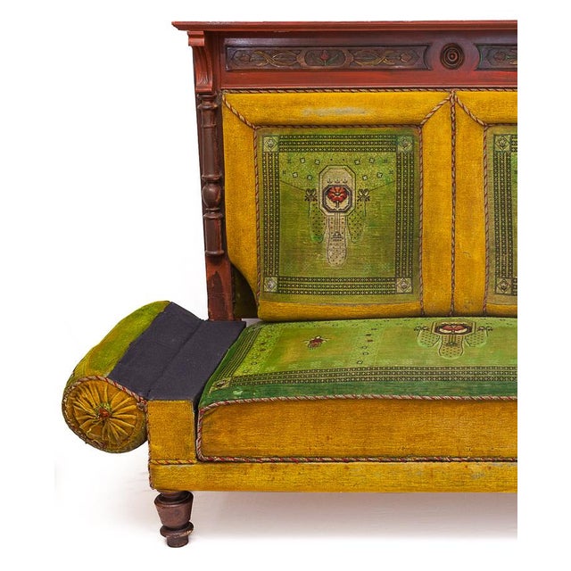 Very old Alsatian divan, upholstered in cut velvet. Original fabric. Floral pattern. Sturdy frame. Very clean. Very...