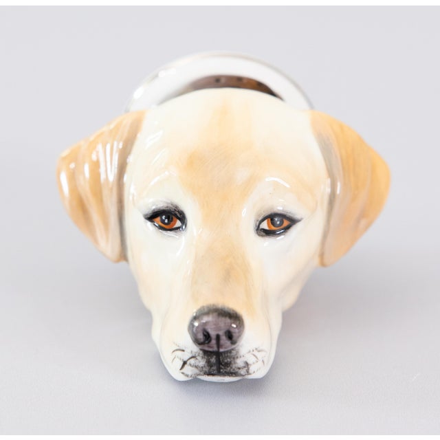 A fine rare vintage English Staffordshire Labrador Retriever hunting dog porcelain stirrup cup produced by Royale...