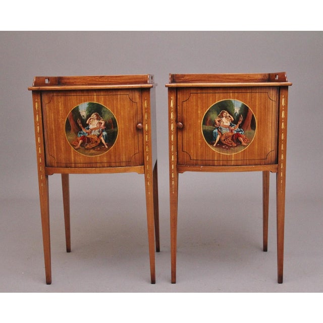 Sheraton Style Satinwood Bedside Cabinets, 1920, Set of 2 For Sale - Image 3 of 12