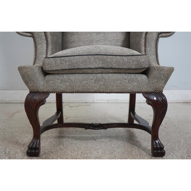 Pair of Baker Upholstered Wing Back Chairs For Sale In Philadelphia - Image 6 of 12