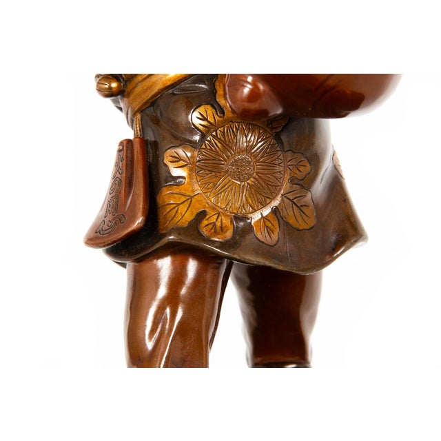 Fine Japanese Meiji Period Bronze Sculpture Okimono of Fire Watchman For Sale - Image 14 of 18
