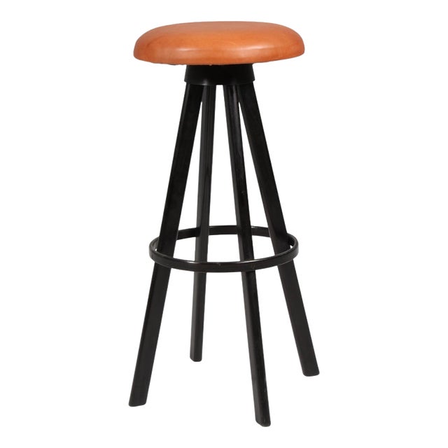 Bar Chair in Black Wood and Leather by Hans Olsen for Frem Røjle, 1960s For Sale