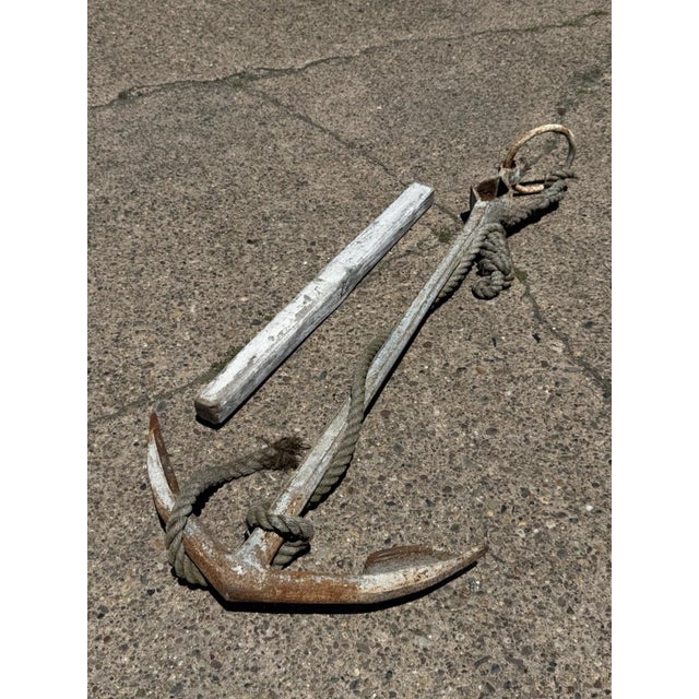 Antique English Victorian Maritime Cast Iron Large Boat Ship's Anchor and Rope For Sale - Image 16 of 18