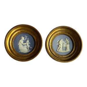 Antique 18th Century French Paris Porcelain Biscuit Wall Plaques or Furniture Roundels in the Wedgwood Jasperware Style - A Pair