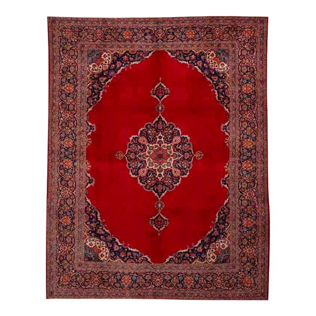 1960s Persian Kashan Area Rug 10’5″ X 13’7″ For Sale