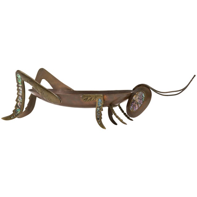 Mexican Copper Brass and Abalone Grasshopper Centerpiece Sculpture For Sale - Image 11 of 11