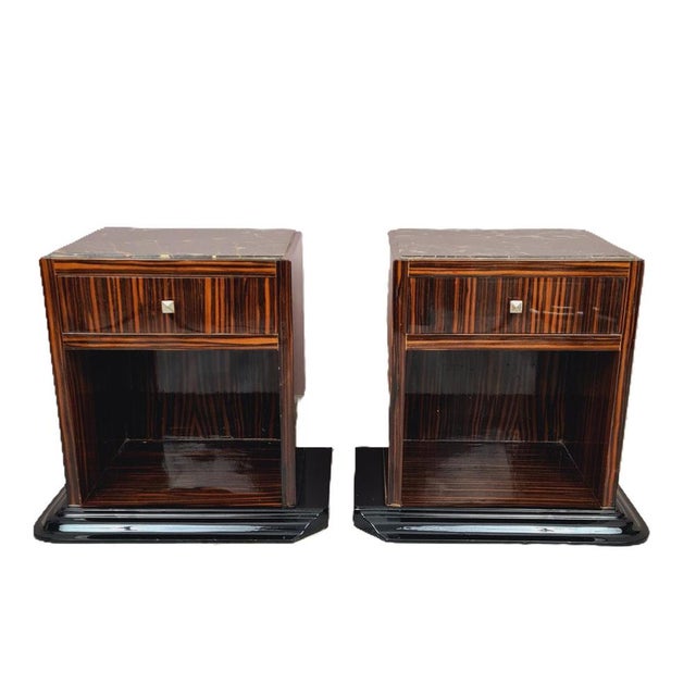 Art Deco Bedside Tables in Makassar Ebony and Portoro Marble, 1930s, Set of 2 For Sale - Image 14 of 14