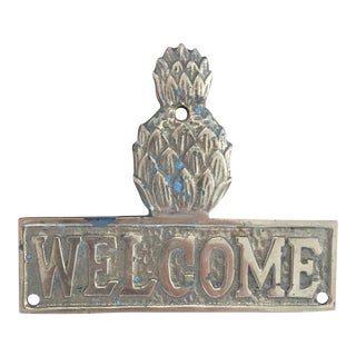 Vintage Hollywood Regency Brass Pineapple Placquard Welcome Sign For Sale
