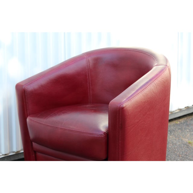 Burgundy Leather Swivel Club Chair, 1980s For Sale - Image 18 of 18