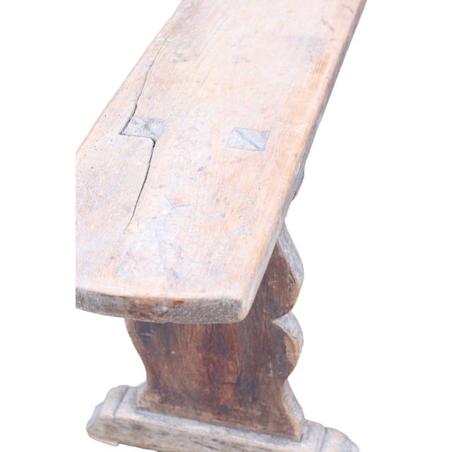 Long French Wabi-Sabi Pine Bench with Sculptural Trestle Supports, 1900 For Sale - Image 10 of 11