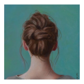 Teal Tranquility by Kelly Birkenruth | Oil on Panel Figure Portrait in Teal For Sale
