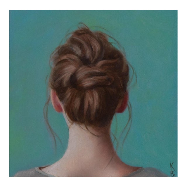 Teal Tranquility by Kelly Birkenruth | Oil on Panel Figure Portrait in Teal For Sale