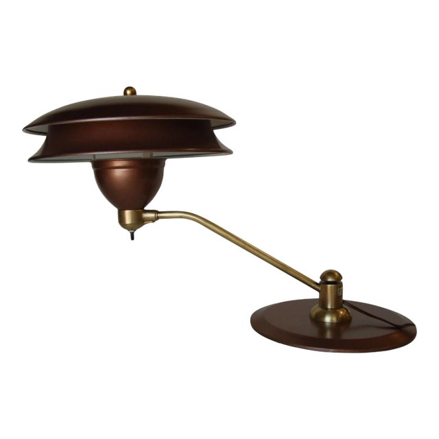 Art Deco Desk Lamp W/ Large 13" Double Saucer Shade by Art Specialty Co. For Sale