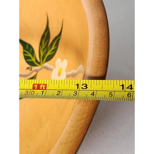Vintage Munising Hand Painted Signed Wooden Footed Bowl - Floral Dogwood 13.5" - MCM Home Dec - Accent Bowl Decorative For Sale - Image 15 of 15