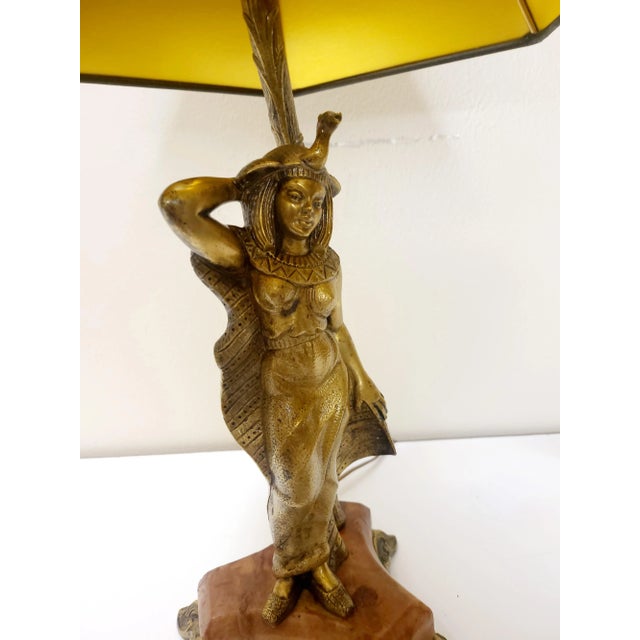 Metal Single French Ormolu Egyptian Table Lamp With Black Hex Shade For Sale - Image 7 of 9