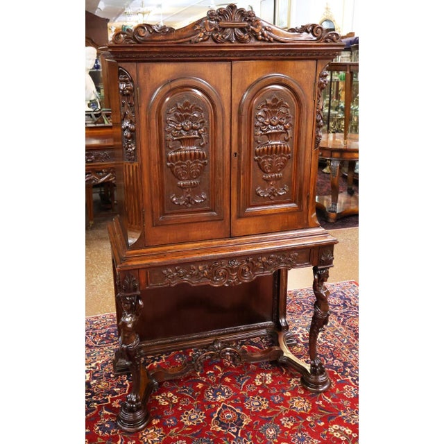 Stunning Walnut Renaissance Revival Style Two Door China Cabinet Circa 1920's Dimensions : 40" Wide X 20" Deep X 67" Tall...