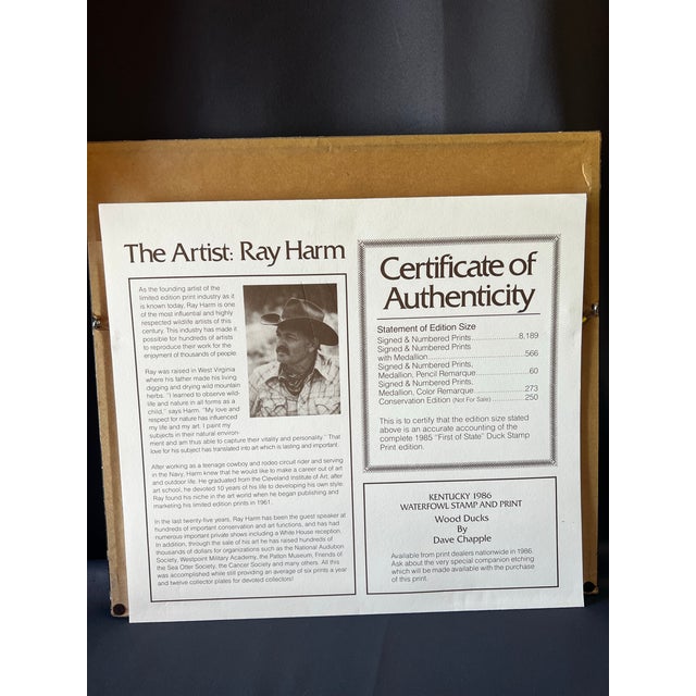 Ray Harm Signed Mallard Print With 1985 Kentucky Duck Stamp Framed For Sale - Image 9 of 12