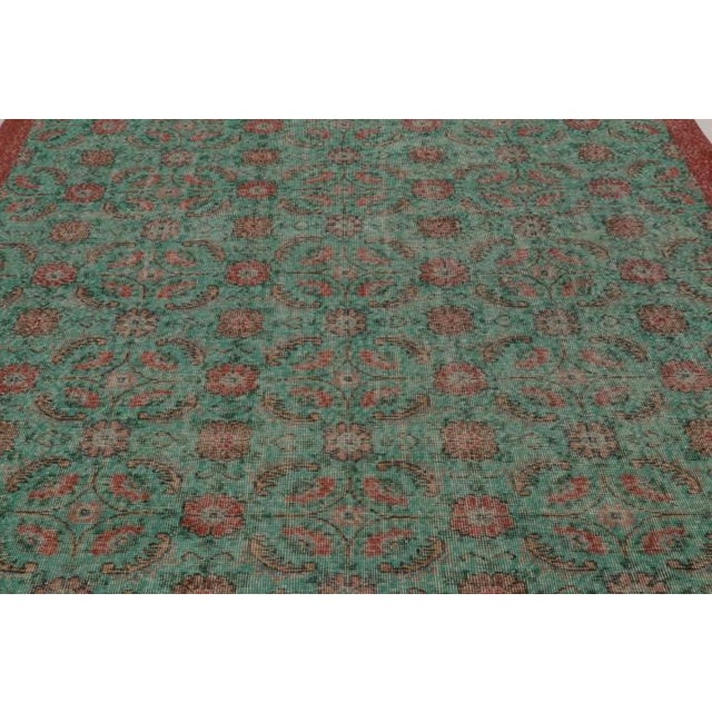 Rug & Kilim Vintage Distressed Rug With Teal and Red Floral Patterns - Rug & Kilim For Sale - Image 4 of 10