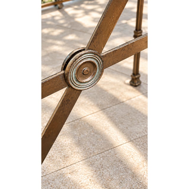 2000s Attributed to Maitland-Smith Leather, Iron & Glass Nailhead Coffee Table For Sale - Image 9 of 11