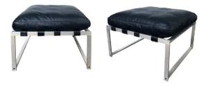 Jørgen Høj (Danish, 1925–1994) Aluminum Stools/Benches With Black Leather Cushions - a Pair