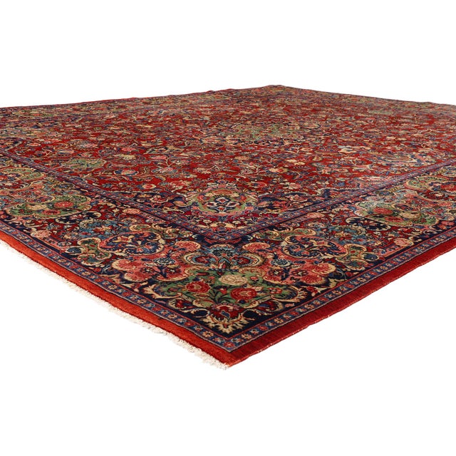 79541 Antique Persian Sarouk Rug, 10'01 x 11'10. The Ruby Qajar Garden: An Antique Persian Sarouk Masterpiece of Imperial...