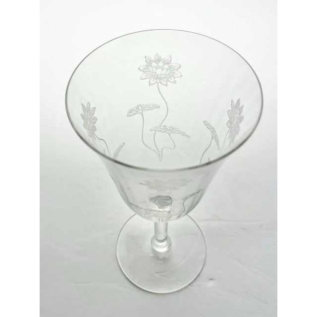 Fostoria 1910s Fostoria “Lotus” Etched Optic Water Glasses - Set of 8 For Sale - Image 4 of 4