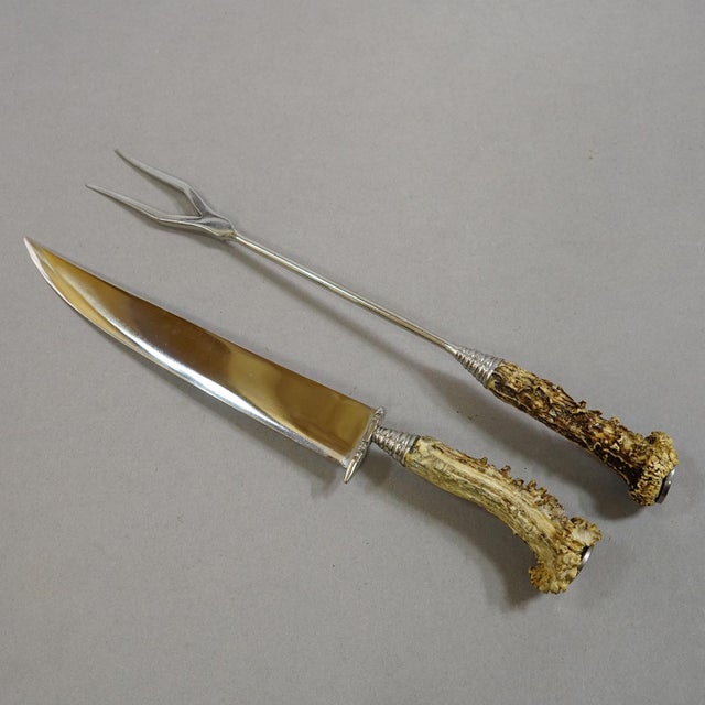 Vintage Stainless Steel and Horn Cutlery Carving Set, Wingen 1960s Item e8199 2-piece hunting carving set (1 knife, 1...