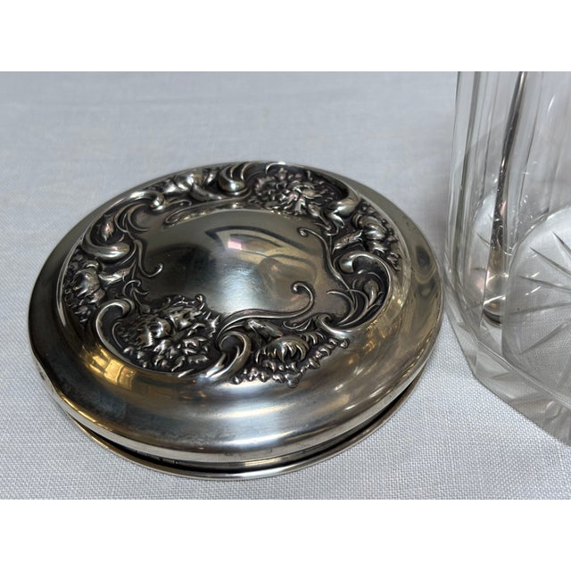 Antique 1920 Sterling Silver-Lidded Cut-Crystal Dresser Jar or Humidor For Sale In Seattle - Image 6 of 8