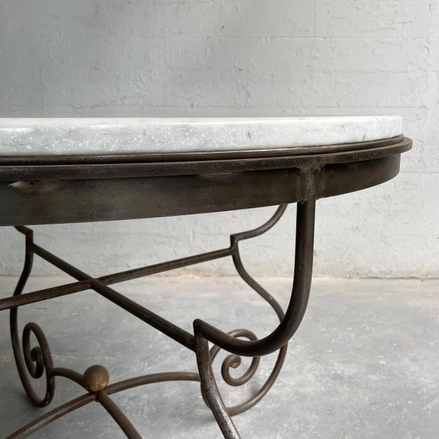 Hollywood Regency Scrolled Steel and Marble Round Dining Table For Sale - Image 11 of 11