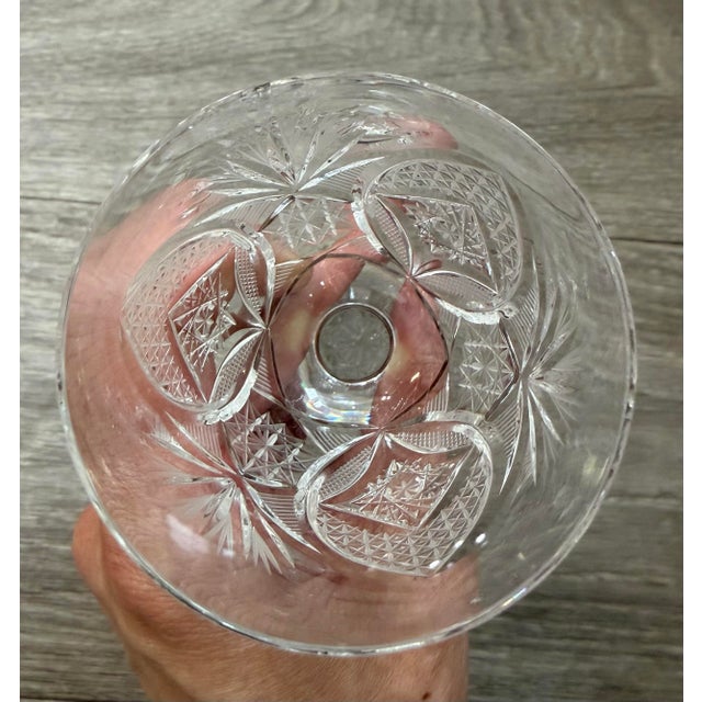 Mid 20th Century Fan & Diamond Cut Crystal Cordial / Dessert Wine Glasses - Set of 3 For Sale - Image 12 of 12