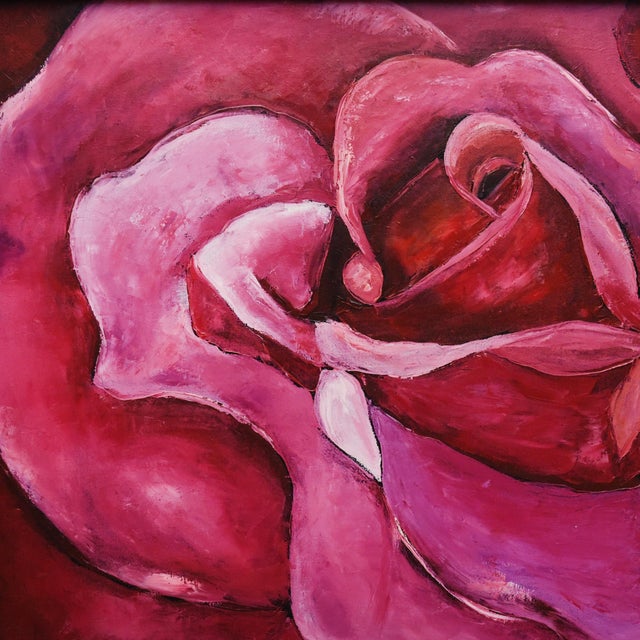 This stunning 26"x26" acrylic on board presents a magnified perspective of a rose, showcasing the artistry of Yulia S. The...