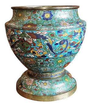 Japanese Meiji Champleve and Bronze Urn