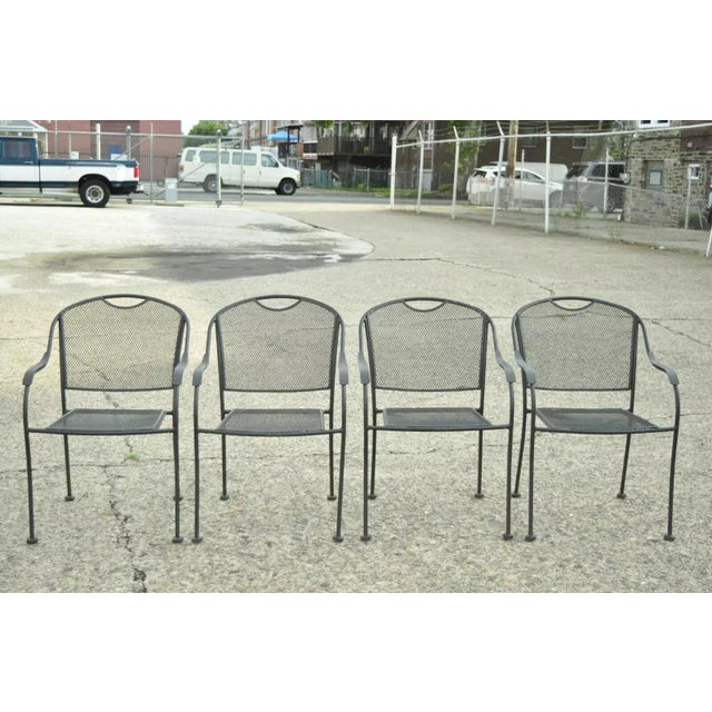 20th Century Modern Wrought Iron Sculptural Black Outdoor Arm Chairs - Set of 4 For Sale - Image 12 of 12