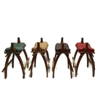 Vintage Egyptian Camel Saddle Bar Stools Set - 4 For Sale
