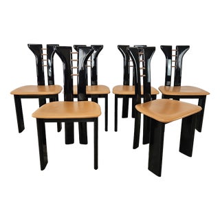 Vintage Chairs in Black Lacquered Wood by Pierre Cardin for Roche Bobois, 1970, Set of 6 For Sale