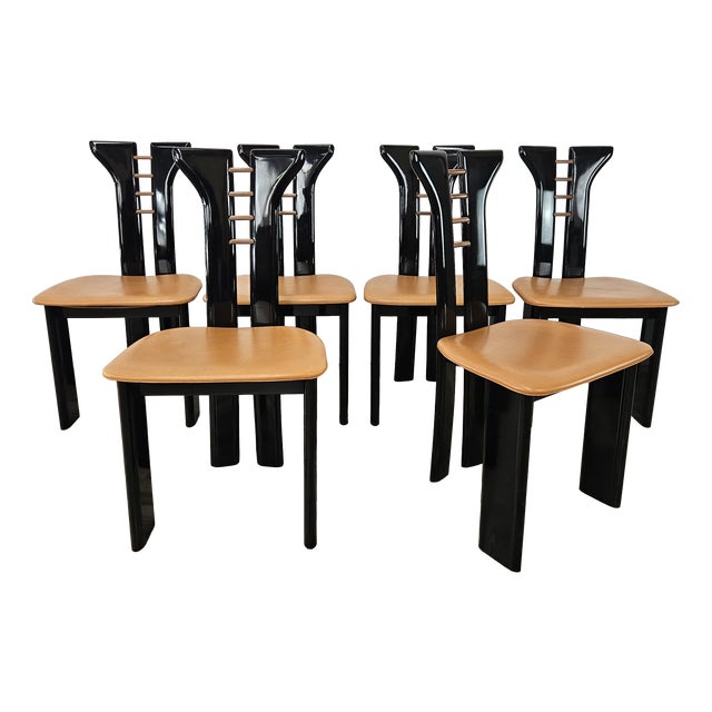 Vintage Chairs in Black Lacquered Wood by Pierre Cardin for Roche Bobois, 1970, Set of 6 For Sale