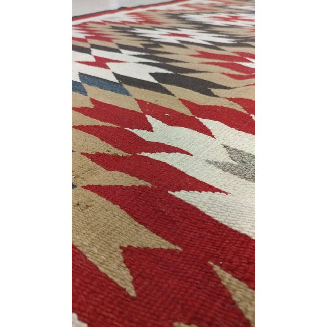 Red Vintage Navajo Carpet, Folk Rug, Handmade Wool, Beige, Red, Tan For Sale - Image 8 of 10